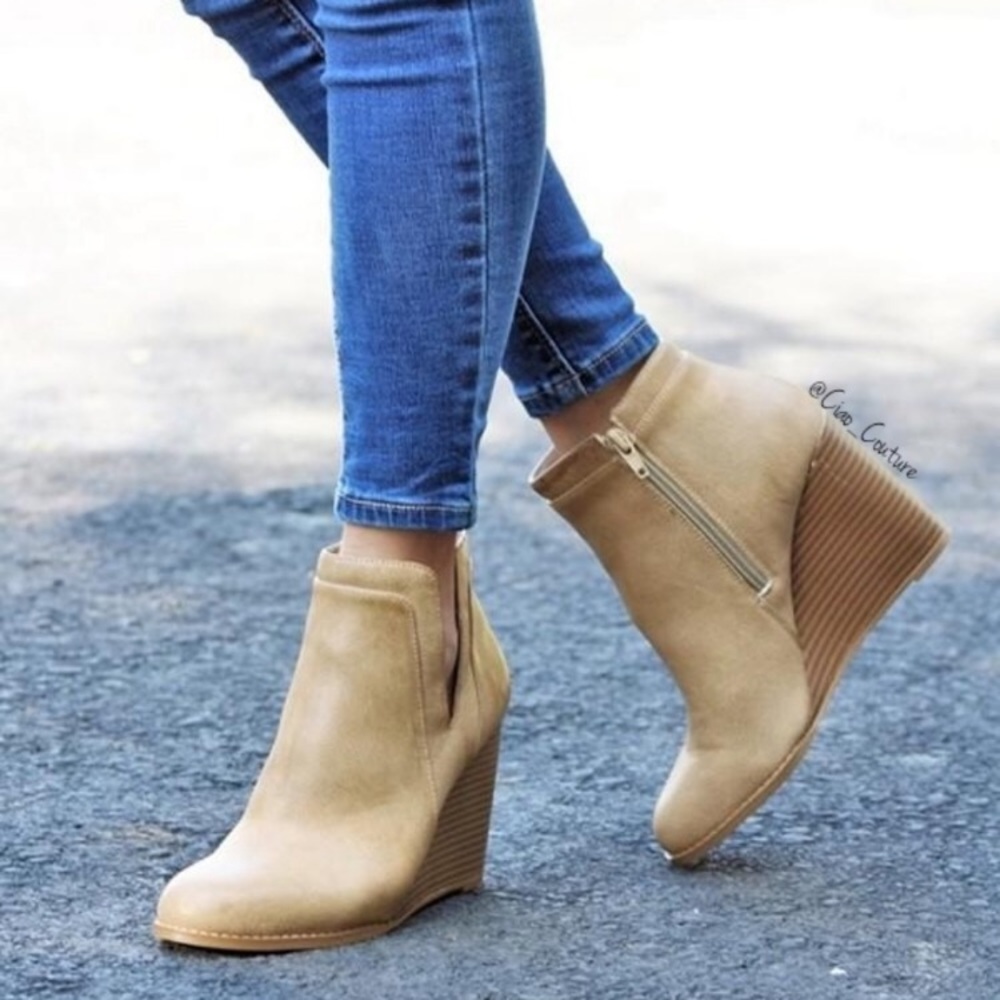 Taupe wedge booties